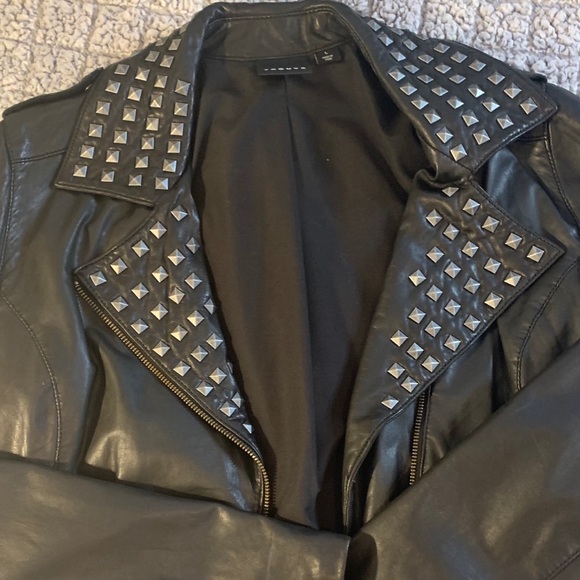 Nordstrom Trouve Black Leather Studded Jacket L - Picture 8 of 10
